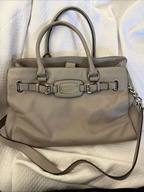 Michael Kors Grey Pebbled Genuine Leather Hamilton Satchel - Large
